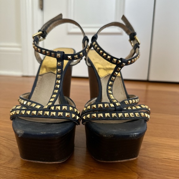 Michael Kors Studded Black and Gold Wedges - Picture 2 of 8